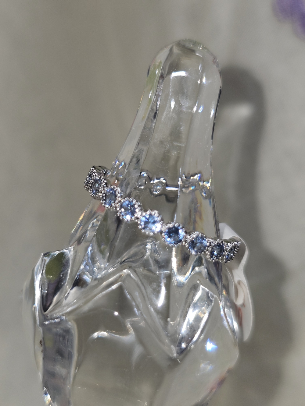 Silver Blue Tanzanite Style Halo Band Ring - Women Jewelry